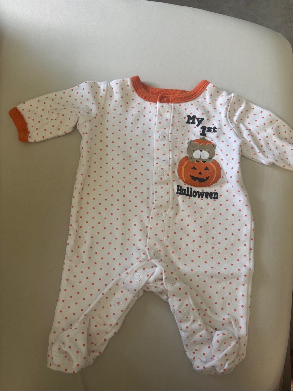 Circo White One-Piece with Orange Polka Dots and Pumpkin Graphic